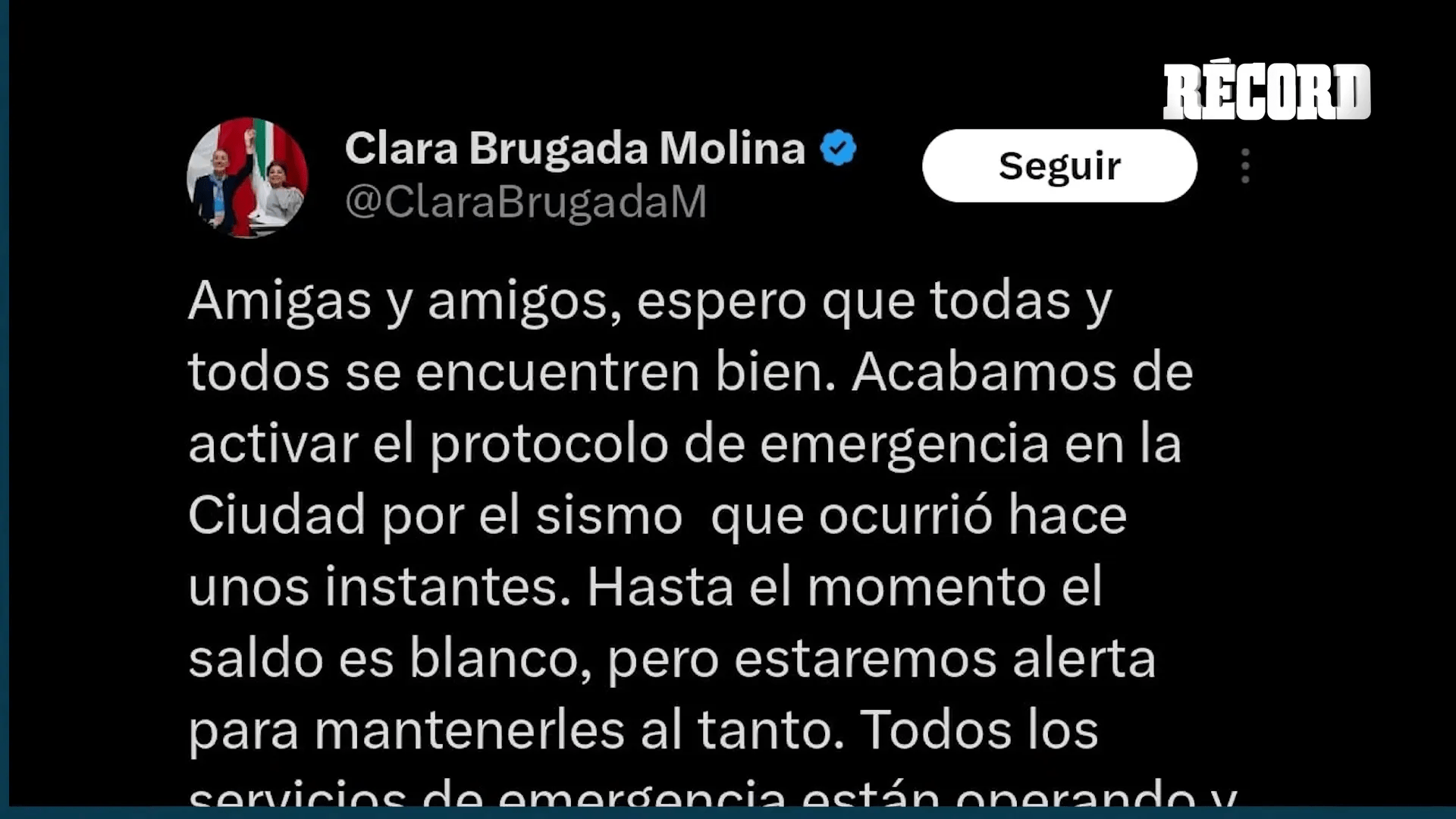 Clara Brugada Molina informa sobre el sismo
