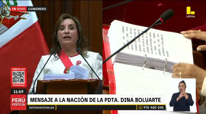 Presidenta de Perú, Dina Boluarte, Enfrenta Críticas y Repudio por Discurso Extenso y Preocupaciones Ambientales