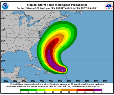 Huracán Erin se Intensifica a Categoría 5 y Amenaza con Fuertes Rachas a Puerto Rico, República Dominicana y Haití
